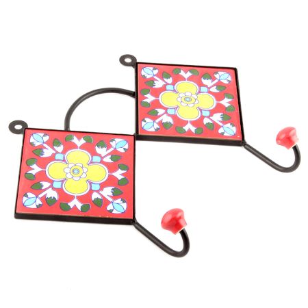 Red And Yellow Floral Tiles Hooks